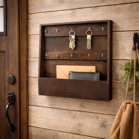 Duża, otwarta skrzynka na klucze, wenge, wieszak na klucze 10 haczyków