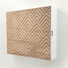 Duża skrzynka na klucze, wzór biała + dąb, 12 haczyków