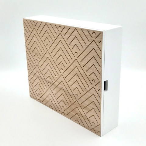 Duża skrzynka na klucze, wzór biała + dąb, 12 haczyków