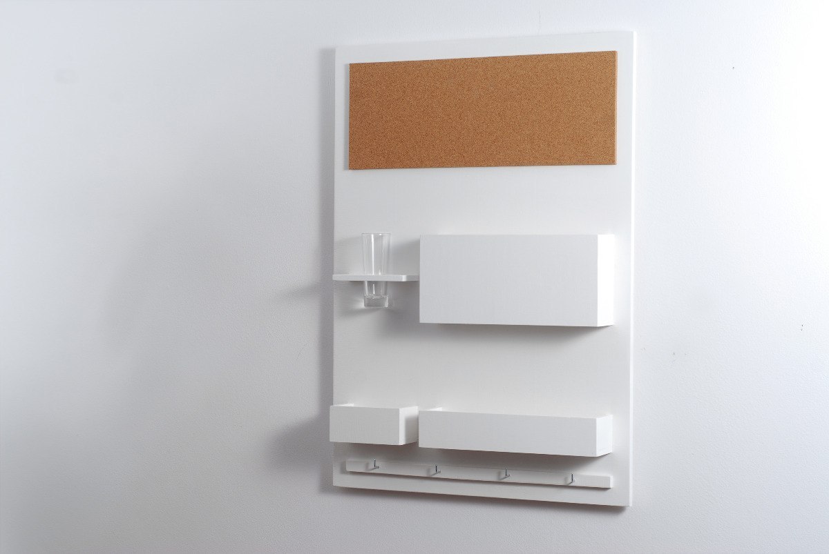 Organizer ścienny, 45 x 63 cm, drewniany, biały Organizer ścienny, 45 x 63 cm, drewniany, biały