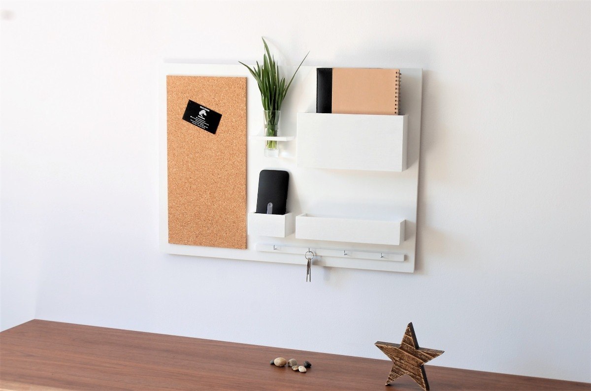 Organizer ścienny, 63x45 cm, drewniany, biały Organizer ścienny, 63x45 cm, drewniany, biały