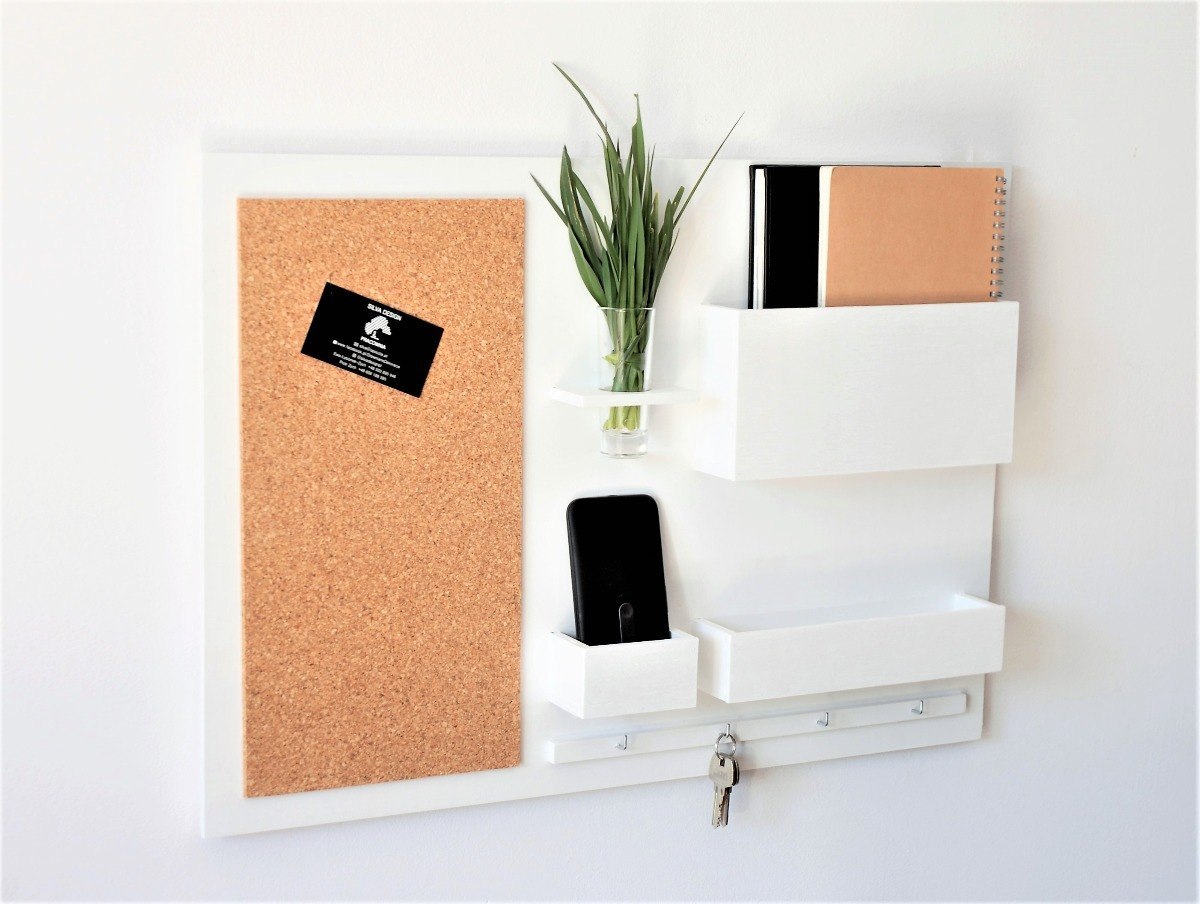 Organizer ścienny, 63x45 cm, drewniany, biały Organizer ścienny, 63x45 cm, drewniany, biały