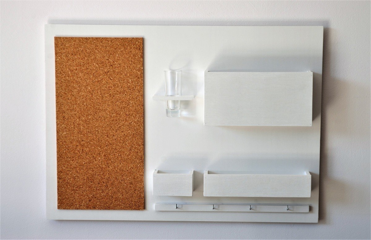 Organizer ścienny, 63x45 cm, drewniany, biały Organizer ścienny, 63x45 cm, drewniany, biały