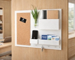 Organizer ścienny, 63x45 cm, drewniany, biały