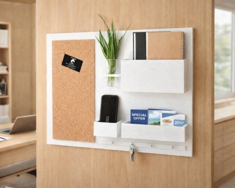 Organizer ścienny, 63x45 cm, drewniany, biały