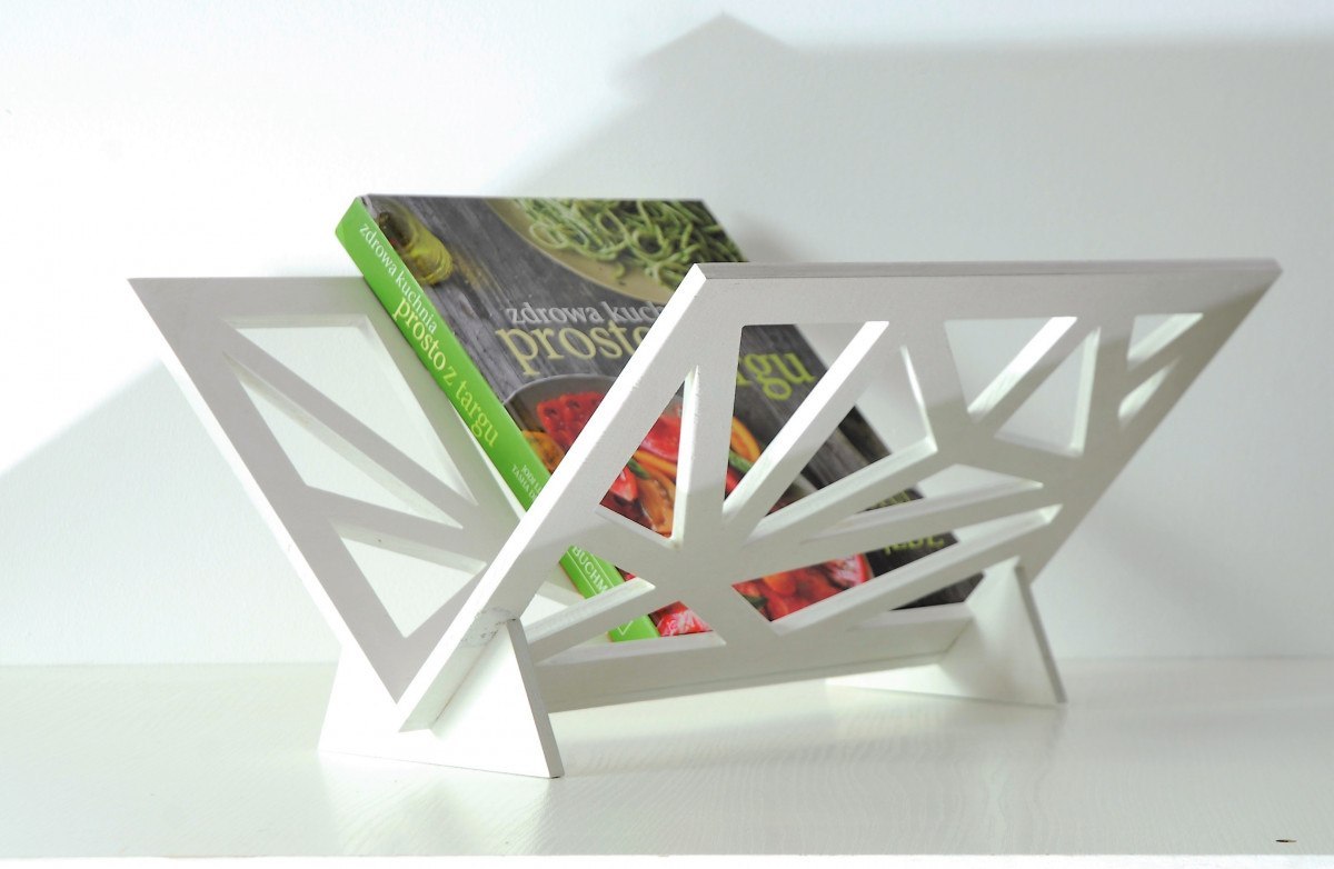 Stojak na gazety, geometryczny, drewniany, biały Stojak na gazety, geometryczny, drewniany, biały
