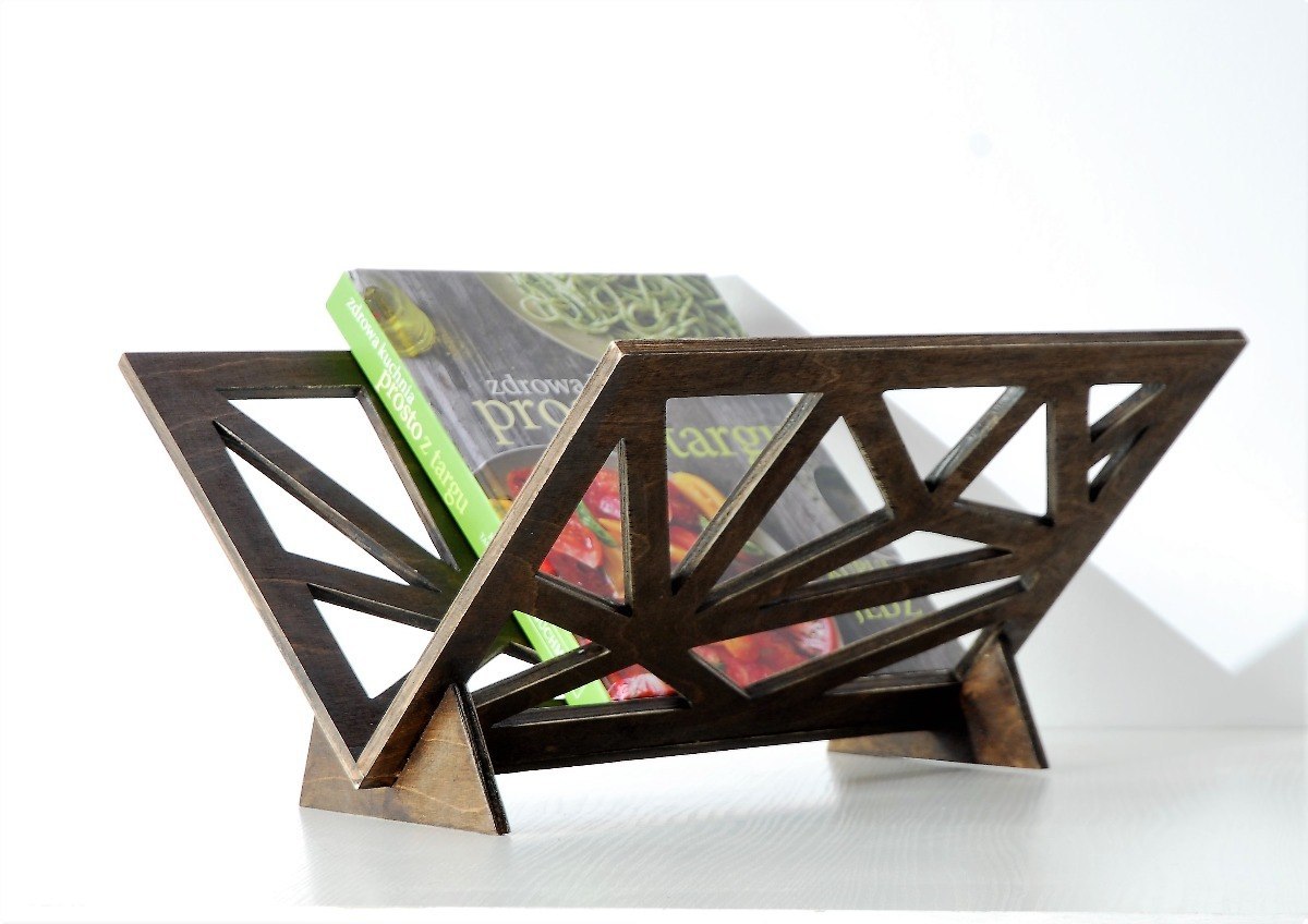Stojak na gazety, geometryczny, drewniany, wenge Stojak na gazety, geometryczny, drewniany, wenge