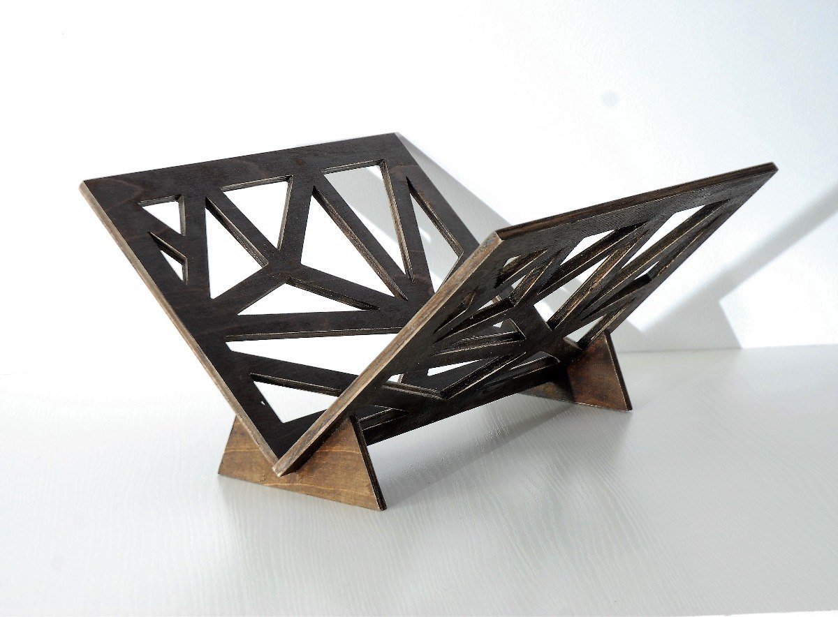 Stojak na gazety, geometryczny, drewniany, wenge Stojak na gazety, geometryczny, drewniany, wenge